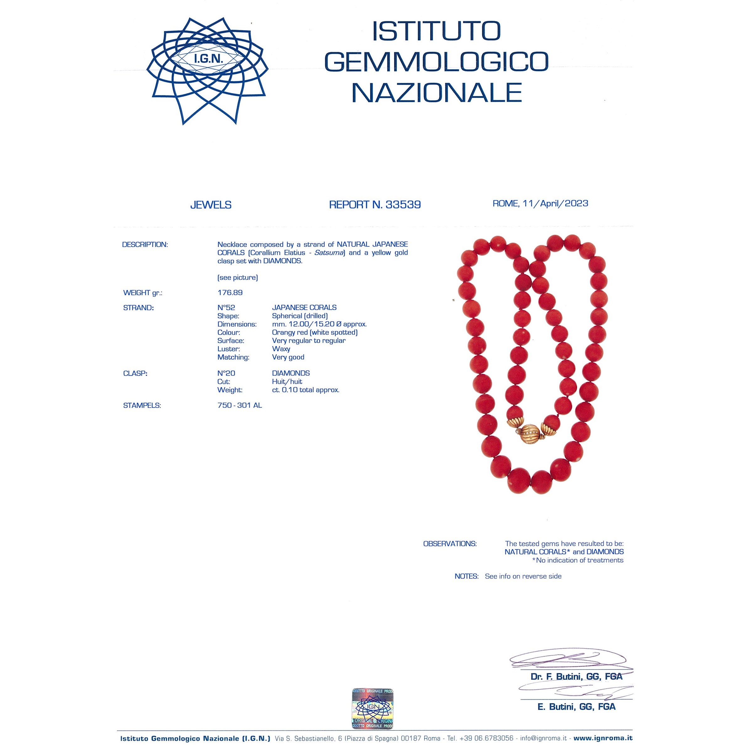 Collana Ad un Filo di Corallo Naturale Giapponese