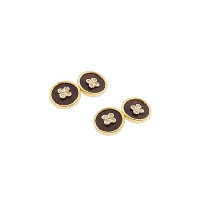 Gemelli a Bottone in Oro Giallo 18kt Legno e Diamanti