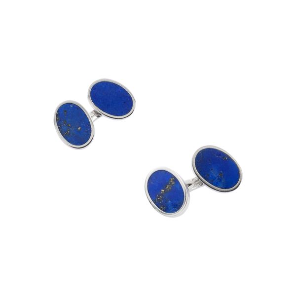 Gemelli ovali in oro bianco 18kt e lapislazzulo