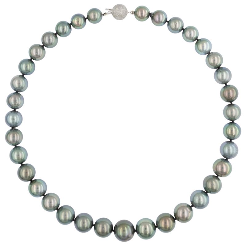 Collana di perle Tahiti, perlone 10-13 mm, chiusura in oro bianco 18kt