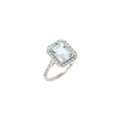 Anello in Oro Bianco 18kt Acquamarina e Diamanti