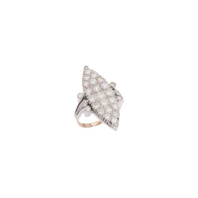 Anello a Losanga in Oro Giallo 9kt e Argento con Diamanti