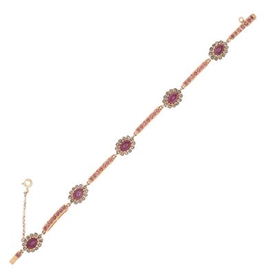 Bracciale in Oro Rosa 9kt e Argento con Rubini e Rose di Diamante