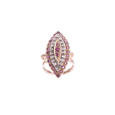 Anello a Losanga in Oro Rosa 9kt e Argento con Rubini e Rose di Diamante