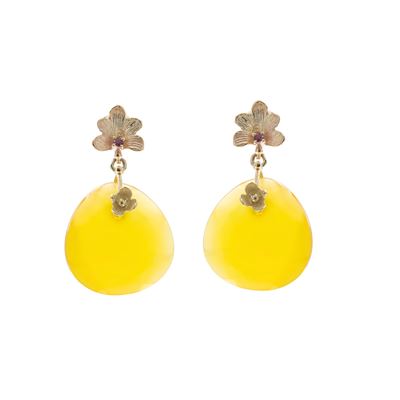 Orecchini Pendenti in Oro Giallo 9kt e Calcedonio Giallo