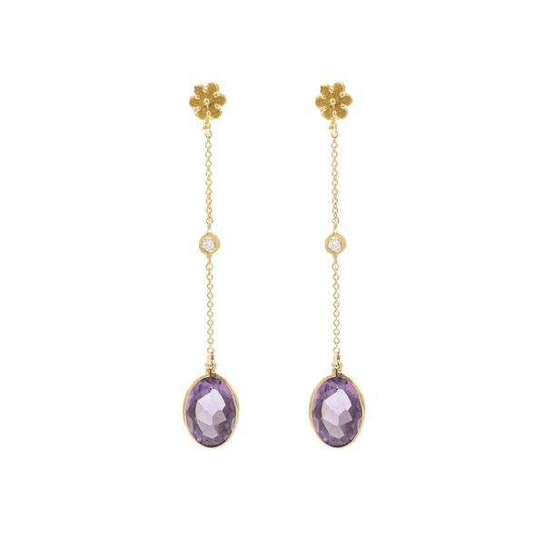 14 and 18kt yellow gold pendant earrings with amethysts and diamonds  - Auction JEWELS AND WATCHES WEB LIVE - Colasanti Casa d'Aste