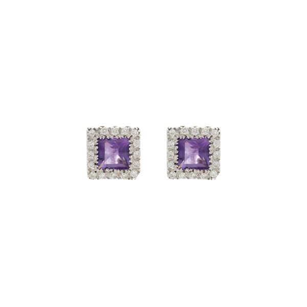 18kt white gold, amethyst and diamond stud earrings