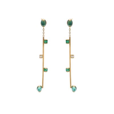 Orecchini Pendenti in Oro Giallo 18kt Smeraldi e Diamanti