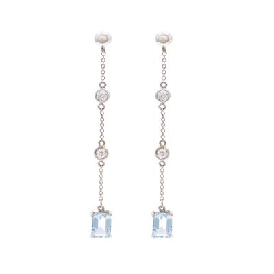 Orecchini Pendenti in Oro Bianco 18kt Acquamarine e Diamanti