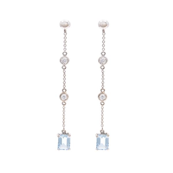 18kt white gold with aquamarines and diamonds pendant earrings