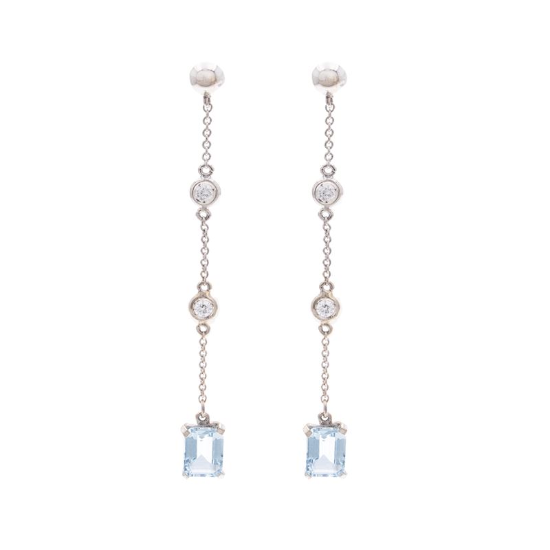 Orecchini Pendenti in Oro Bianco 18kt Acquamarine e Diamanti