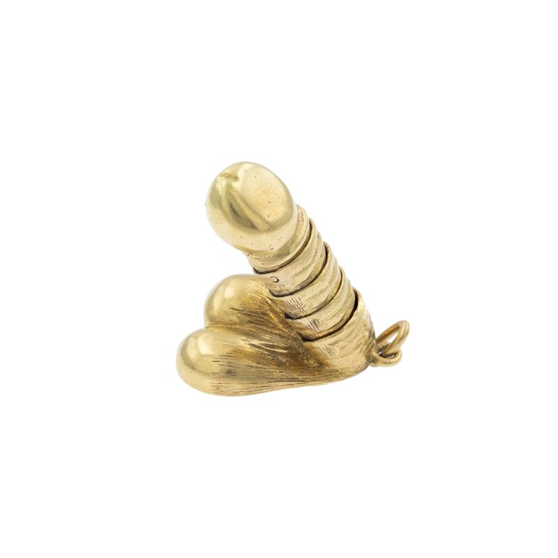 Pendente fallico mobile in oro giallo 18kt, dimensioni 2,8x2,2 cm
