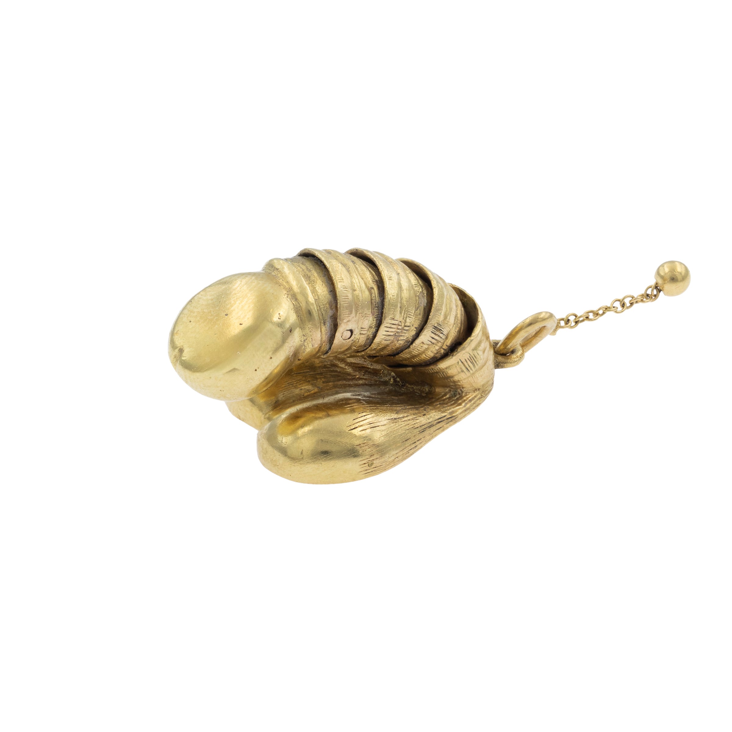 Pendente fallico mobile in oro giallo 18kt, dimensioni 2,8x2,2 cm