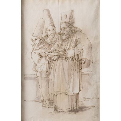 Giambattista Tiepolo, Due Pulcinella con una figura maschile