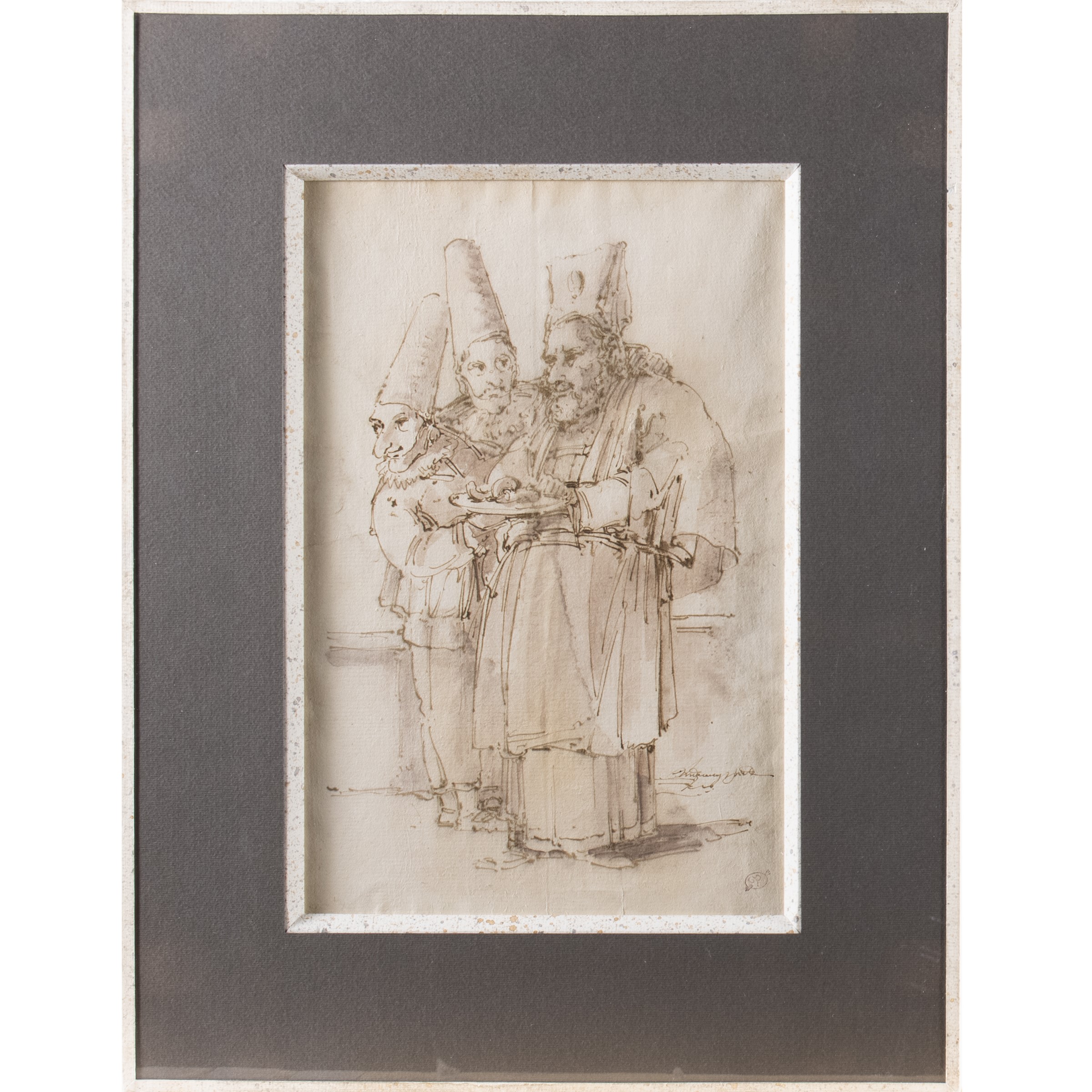 Giambattista Tiepolo, Due Pulcinella con una figura maschile