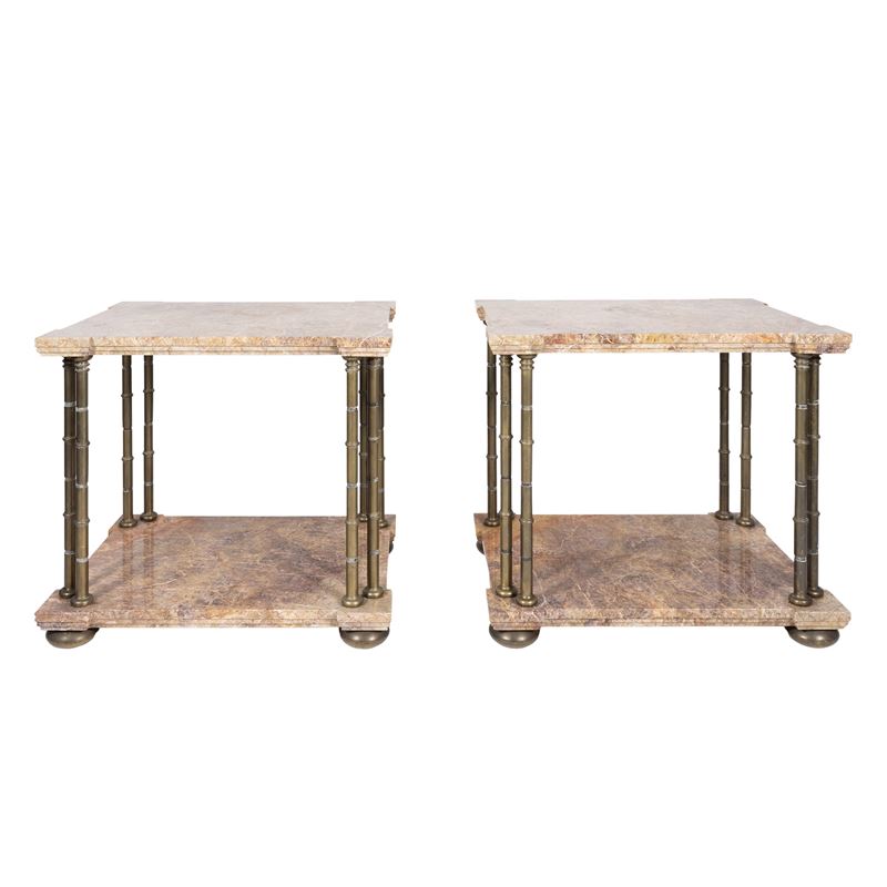 Coppia di tavolini in marmo ed ottone