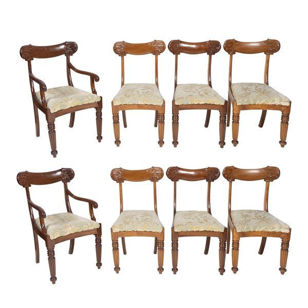 Six chairs and two mahogany armchairs