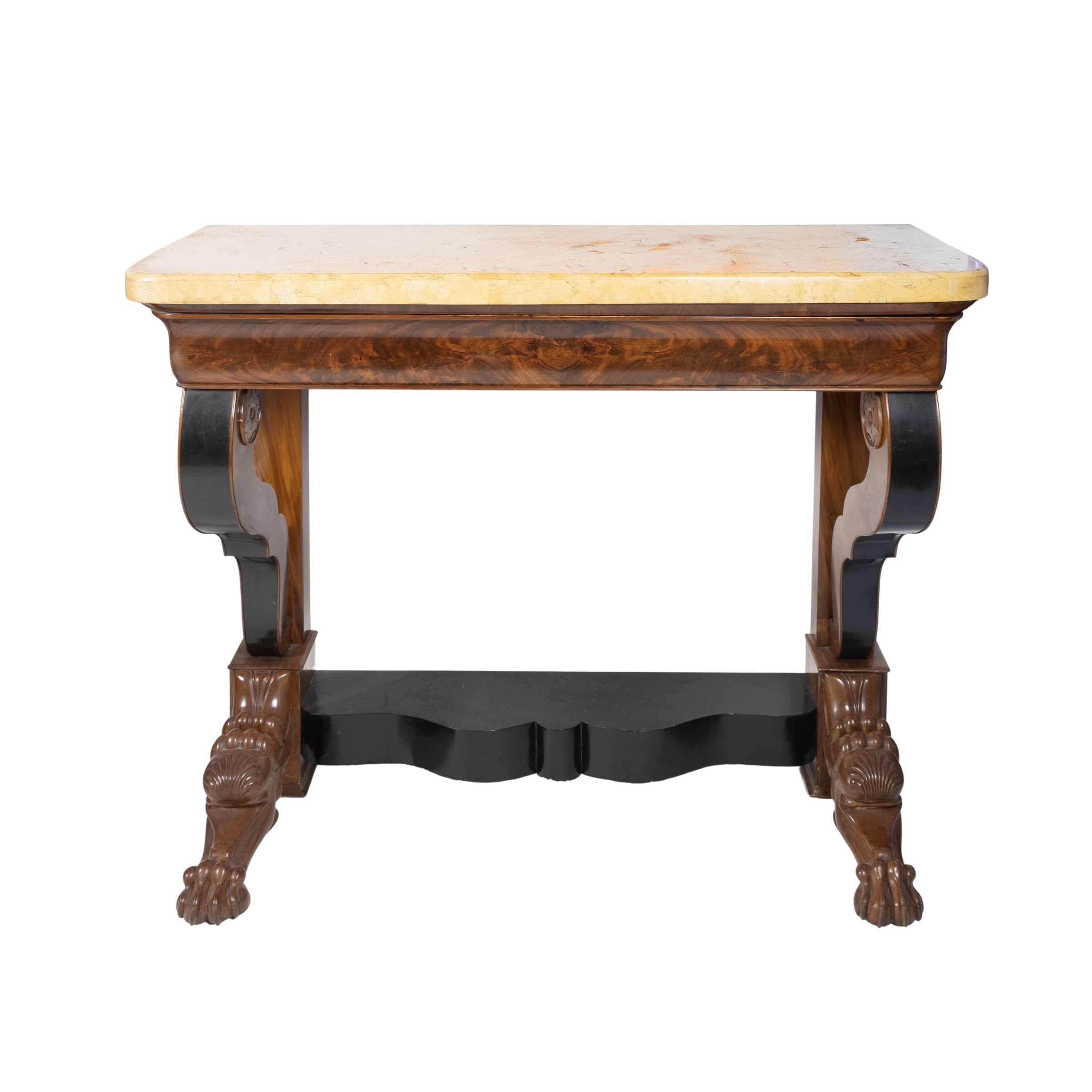 Coppia di console in mogano e legno ebanizzato