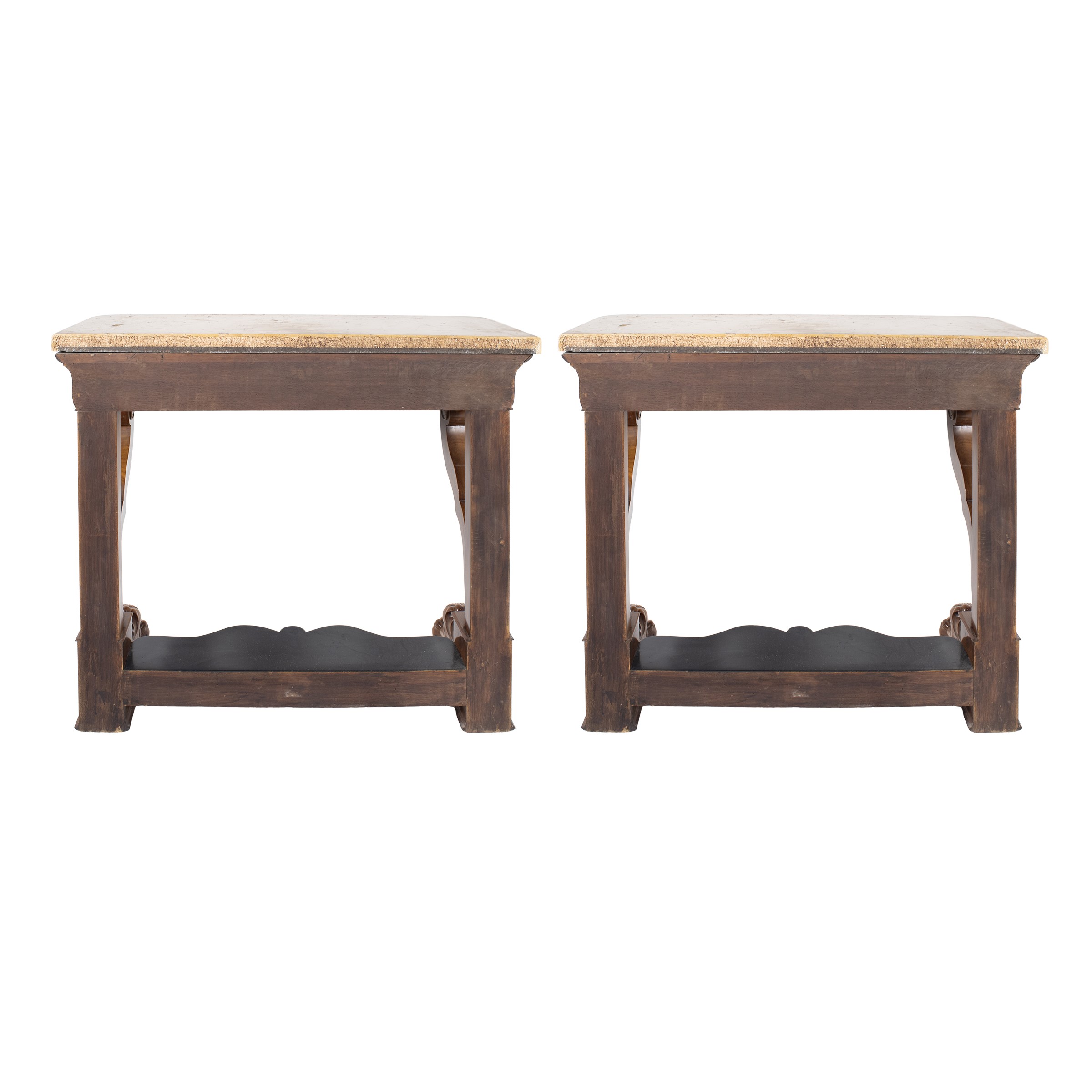 Coppia di console in mogano e legno ebanizzato