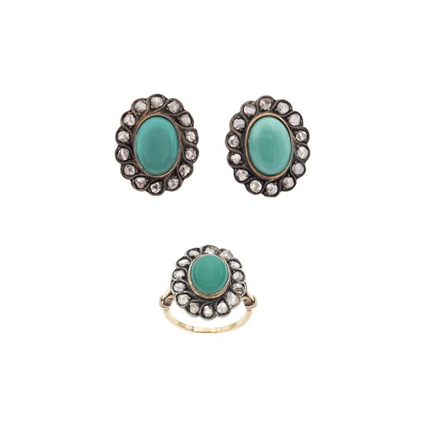 Ancient demi parure comprising earrings and ring in 9kt yellow gold and silver  (early 20th century)  - Auction JEWELS AND WATCHES WEB LIVE - Colasanti Casa d'Aste