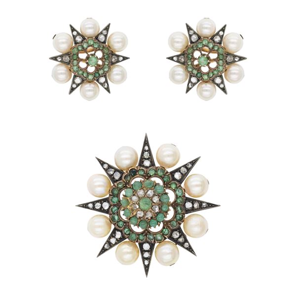 Antica demi parure composta da spilla e orecchini a lobo