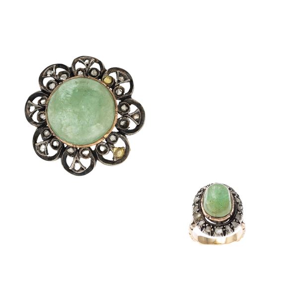 Antica demi parure composta da spilla e anello