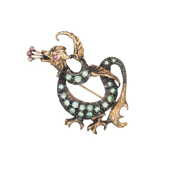 Antique dragon brooch in 9kt rose gold and silver  (early 20th century)  - Auction JEWELS AND WATCHES WEB LIVE - Colasanti Casa d'Aste