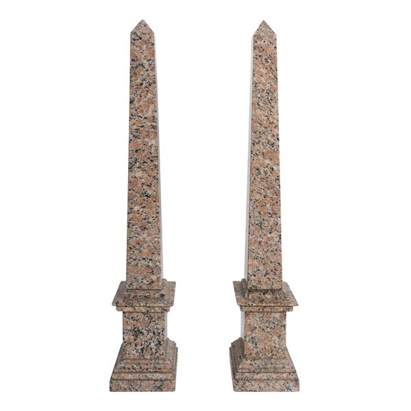 Pair of obelisks in Aswan granite marble