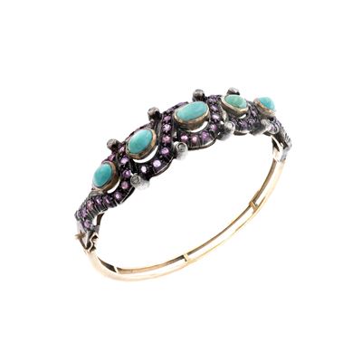 Bracciale a manetta in oro giallo 9kt e argento, primi '900