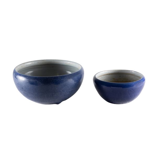 Pair of blue glazed ceramic bowls