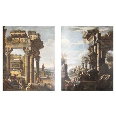 Giovanni Ghisolfi, Capricci architettonici con figure, olio su tela