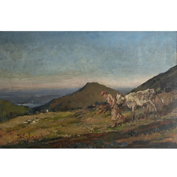 Giuseppe Solenghi - "Landscape with peasant woman"