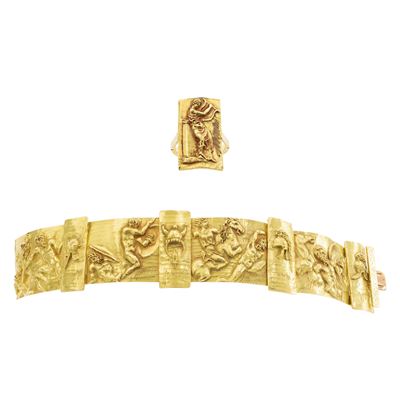 Demi parure in oro giallo 18kt composta da bracciale (19 cm) e anello (misura 14)