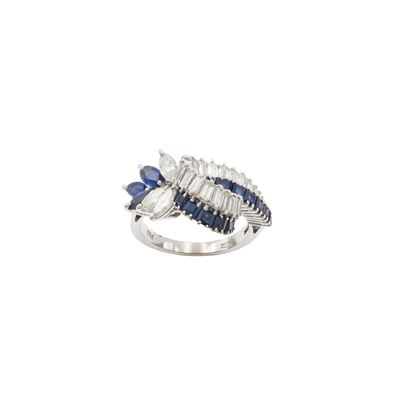 Anello in oro bianco 18 kt con diamanti e zaffiri