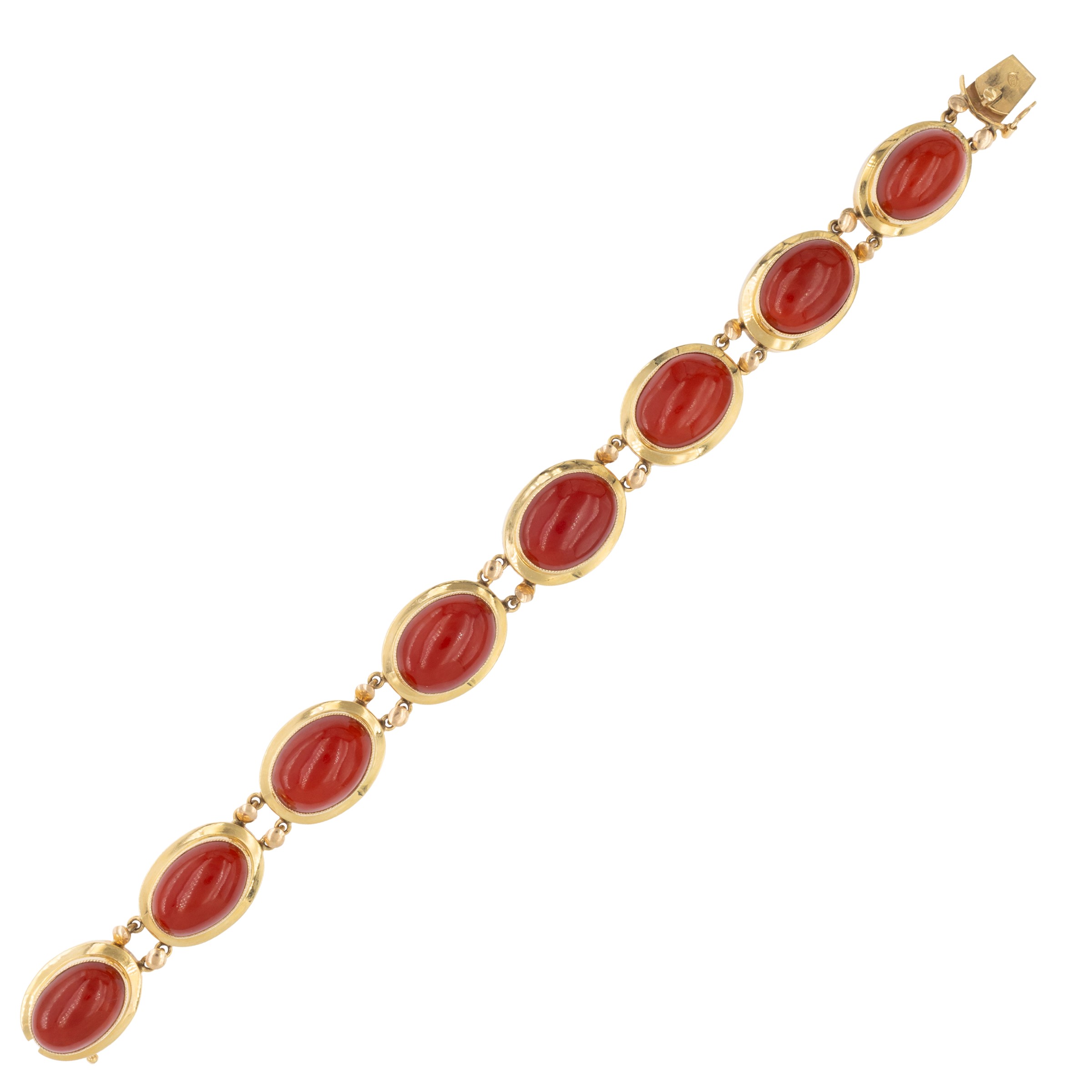 Demi parure in oro giallo 18kt con corallo rosso mediterraneo naturale, bracciale e anello