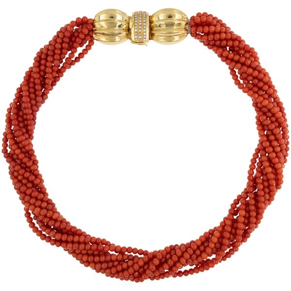 Collana a torchon sei fili di corallo rosso mediterraneo naturale
