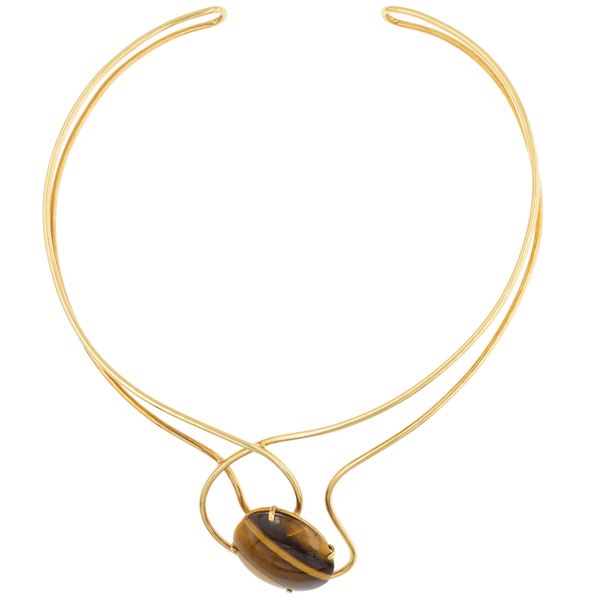 Choker in oro giallo 18kt centrato da occhio di tigre