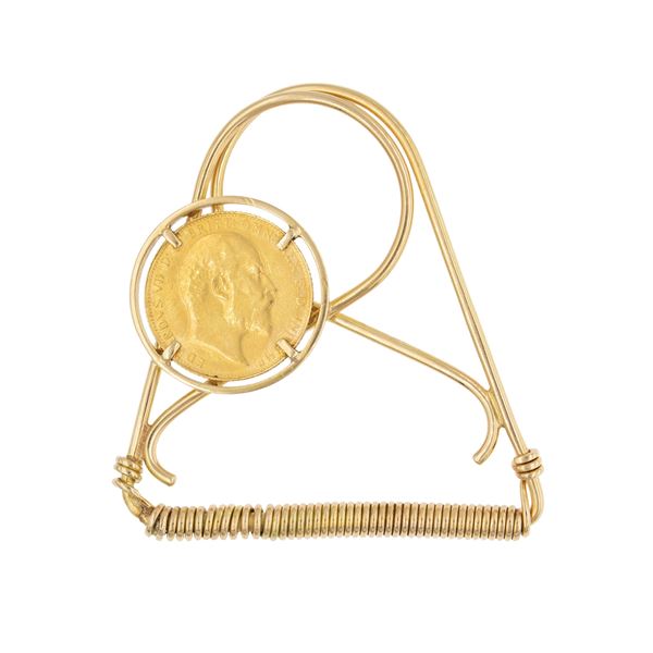 Fermasoldi con incastonata sterlina Edoardo VII 1908