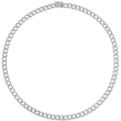 Collana a maglia gourmette in oro bianco 18kt con diamanti e taglio brillante, 42 cm