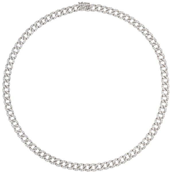 Collana a maglia groumette in oro bianco 18kt e diamanti