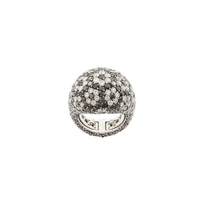 Anello in Oro Bianco 18kt a Motivo Floreale e Diamanti Bicolore