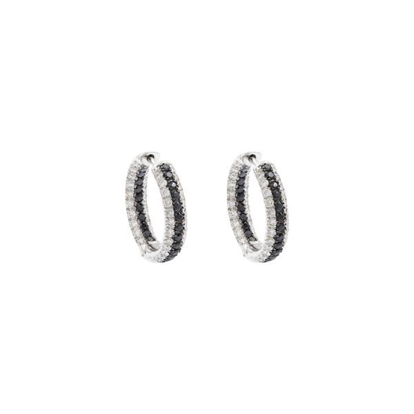 Damiani - orecchini cerchi in oro bianco 18kt e diamanti bicolore