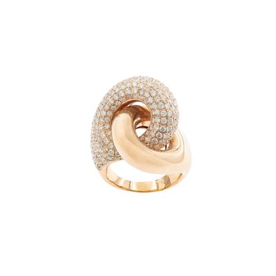 Anello nodo in oro rosa 18kt con diamanti taglio brillante, peso 21 g