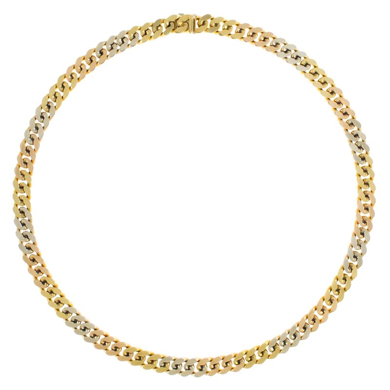 collana a maglia groumette in oro a tre colori 18kt