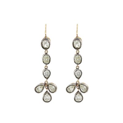 Antichi Orecchini Pendenti in Oro Giallo 18kt e Argento