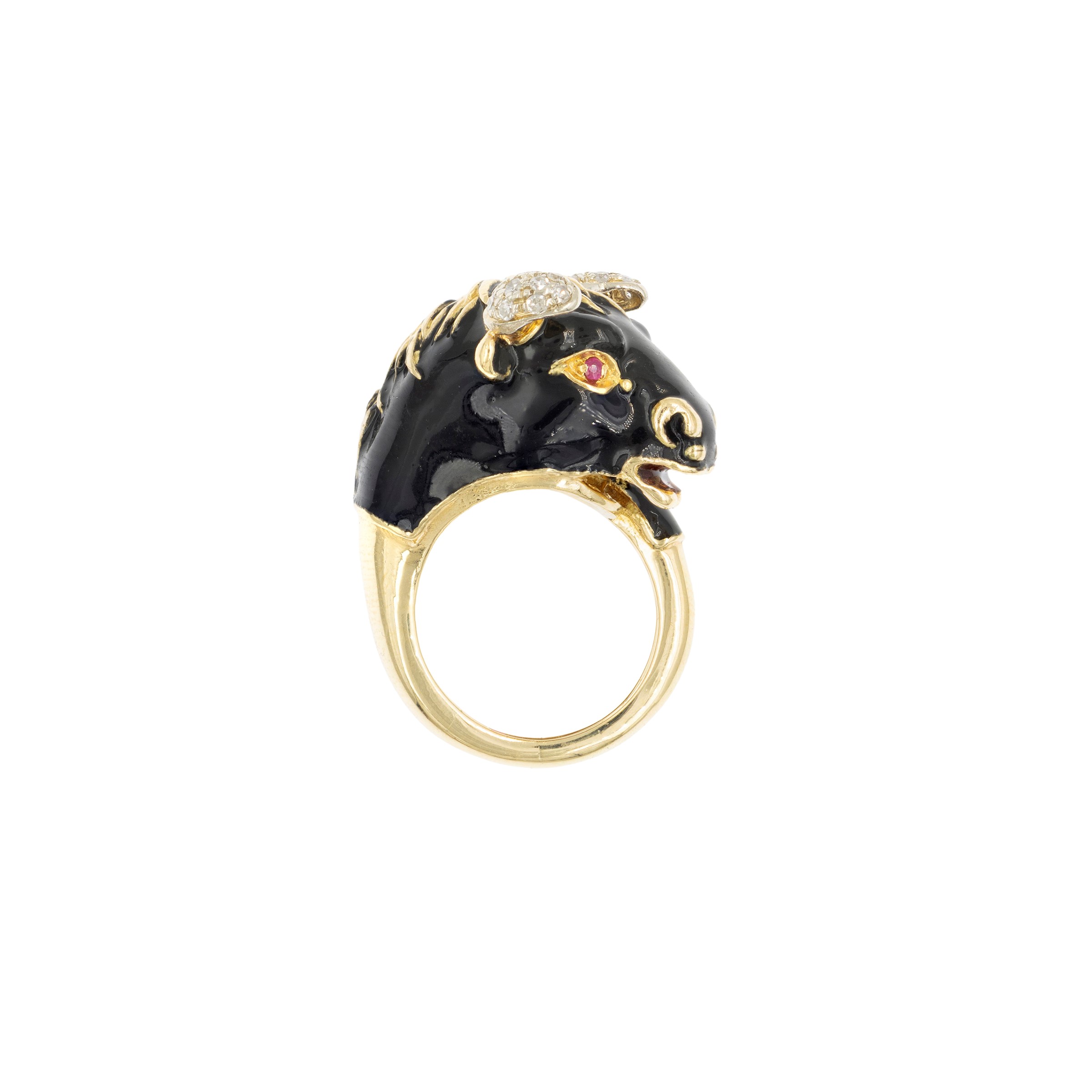 anello toro in oro giallo 18kt e smalto nero