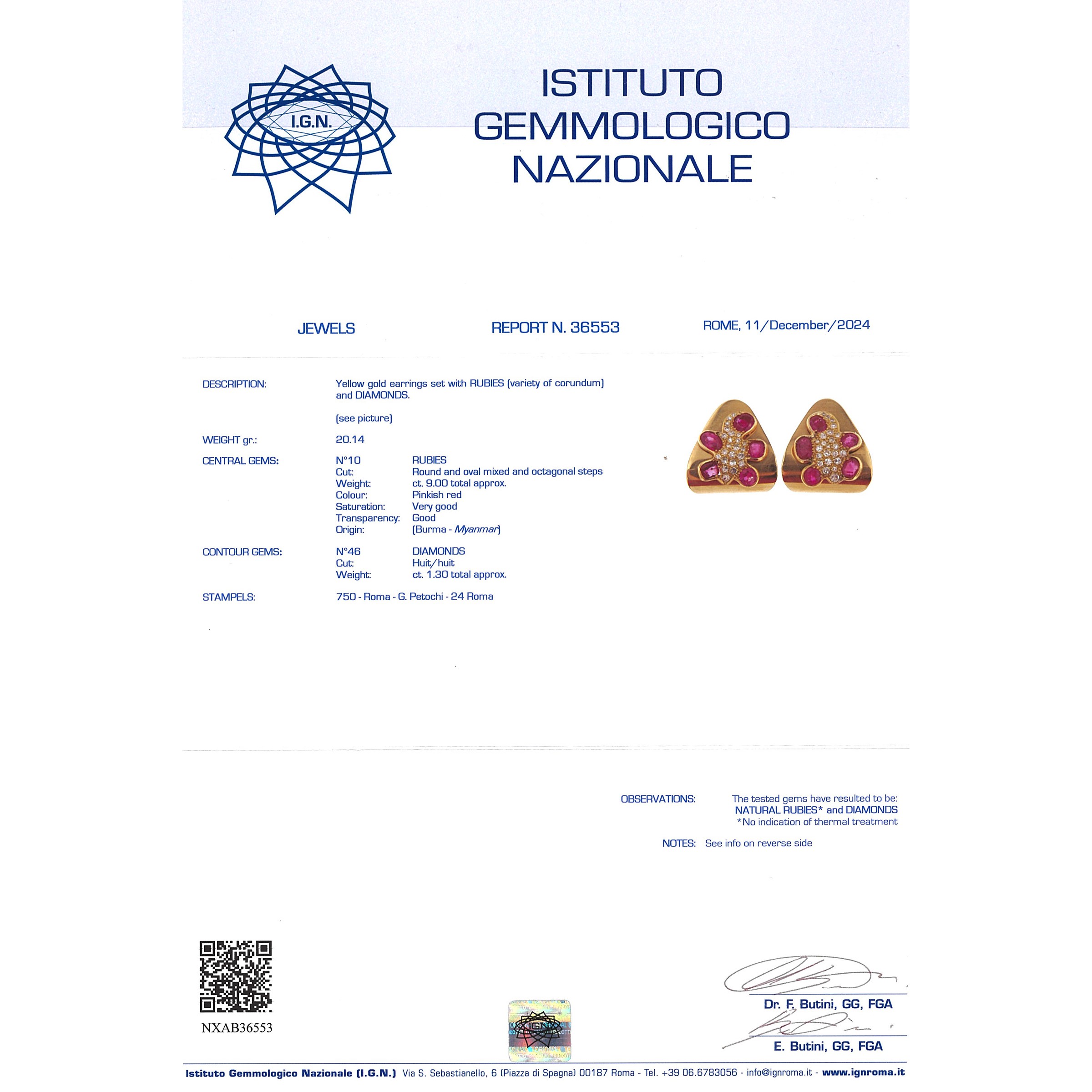 orecchini a lobo in oro giallo 18kt rubini naturali birmani e diamanti