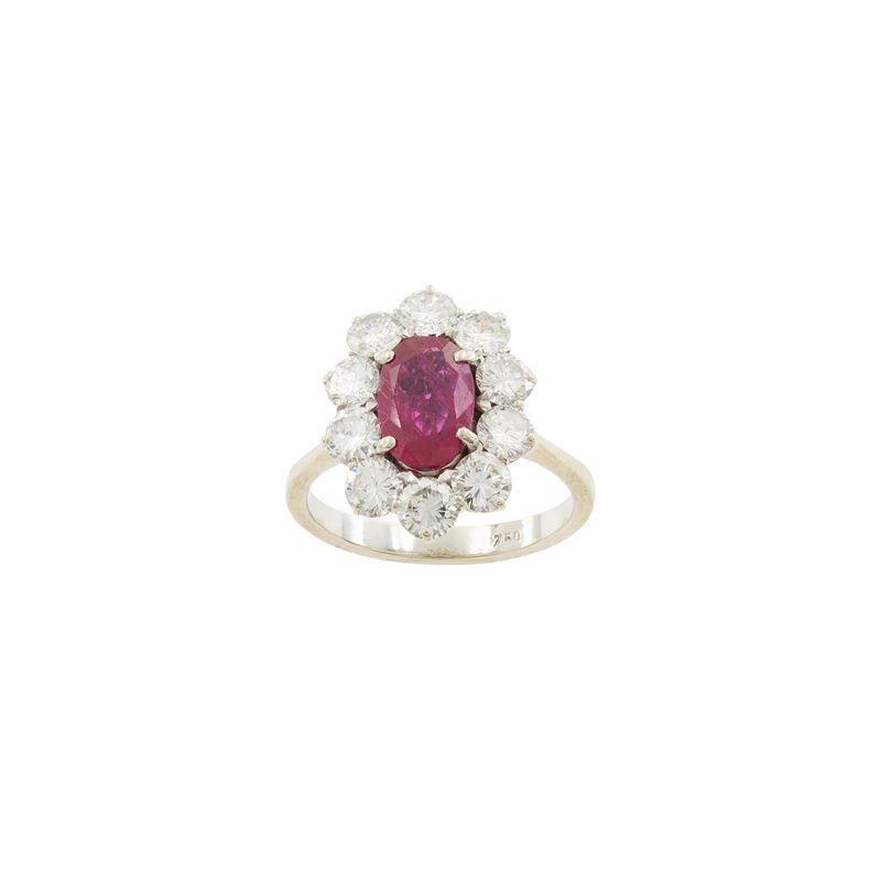 Anello in oro bianco 18kt con rubino birmano naturale e diamanti