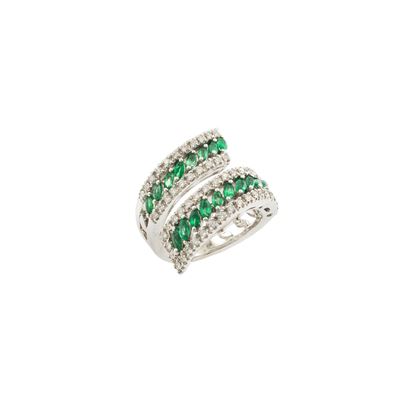 Anello Contrarié in Oro Bianco 18kt Smeraldi e Diamanti