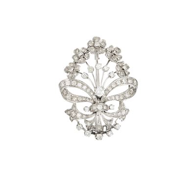Spilla a Motivo Floreale in Oro Bianco 18kt e Diamanti